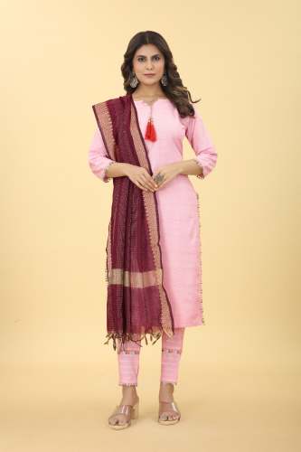 PRITI Baby Pink Cotton Linen Kurti Pant Set