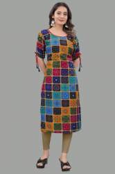 Rayon Rajwadi Printed Round Neck Straight Kurti