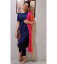 Shruti Navy Blue Cotton Kurti Pant Set 