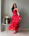Sleeveless NORA Georgette Red Gown  thumb 1