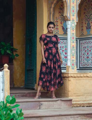 Women's Georgette Printed Western wear gown 
