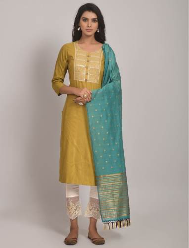 Women Sequence Embroidered Kurta With Lycra Pant And Jacquard Dupata
