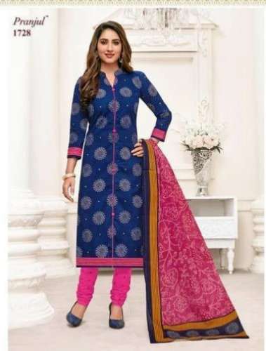 Collar Neck Printed Cotton Casual Wear Churidar Suit at Rs.350