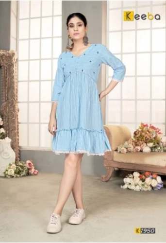 Ladies Blue Color Cotton Tunic Short Top  by Aarya Fashion