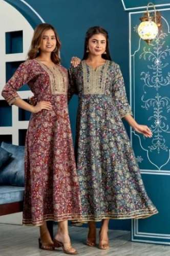Ladies Multicolor Printed Long Gown 