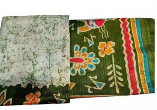 Floral Printed Linen Batik Saree by Shree Narayani Textiles