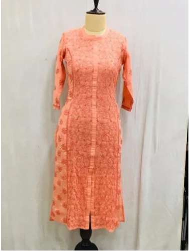 Ladies Stylish Traditional  chikan fancy Cotton Kurtis  by Lucknow Chikan Palace P Ltd
