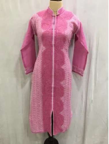 pink color Cotton Embroidered Casual Wear Lucknowi chikan Kurtis by Lucknow Chikan Palace P Ltd