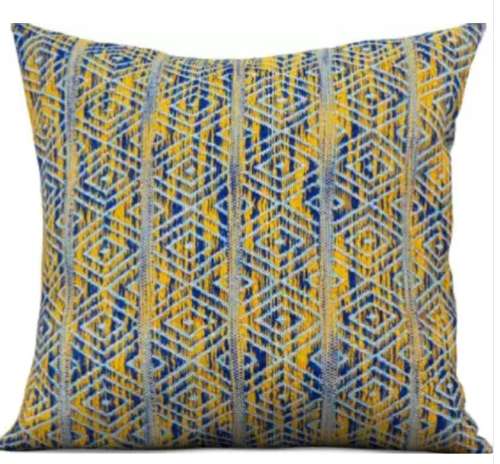 Yellow and Blue Bianca Tweed Handloom Luxury Cushion Cover by Bianca Home LLP