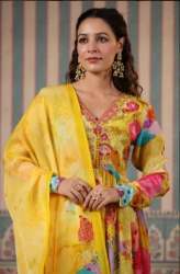 Handwork Mustard Alia Cut Suit For Women 