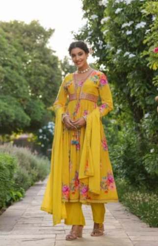 Ladies Full Sleeve muslin Alia Cut Suit  by Shri Chand Pardeep Kumar Private Limited