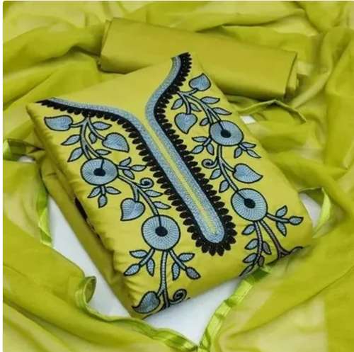 Green color Poly Cotton designer Embroidered Suit 