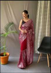 Green Embroidery Wedding Wear Sequins Work Saree