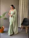 Green Embroidery Wedding Wear Sequins Work Saree thumb 2