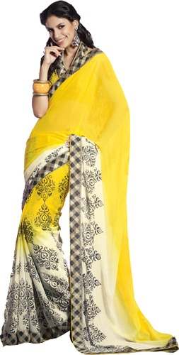 Exclusive yellow Chiffon Saree