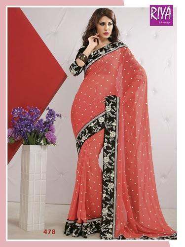 Trendy Net Embroidered Lace Border Saree by Riya Designers