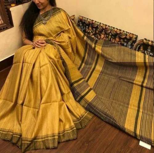 Party wear Pure Tussar Silk Mustard Color Saree 
