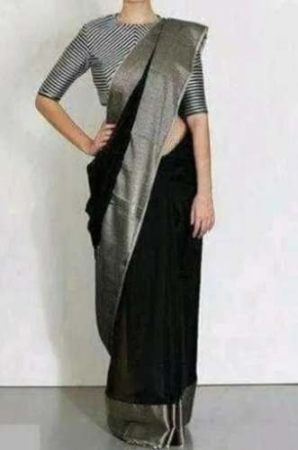 Black Linen Bhagalpuri Saree  by National Handloom House