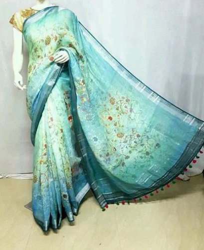 Digital Print Linen Saree  by National Handloom House