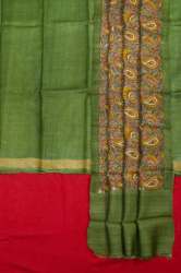 Tussar Silk Green Hand Block Printed Dress Material