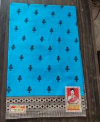 Blue color fancy designer Kalamkari Prints Cotton Saree