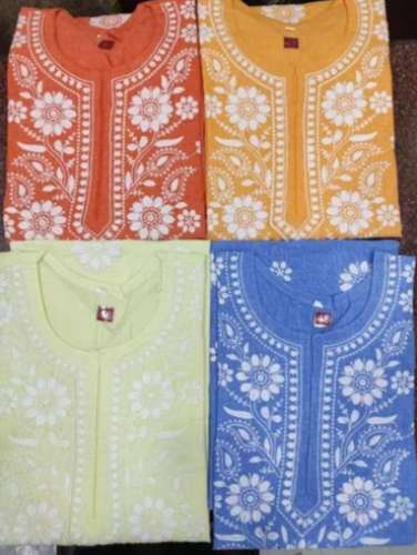 Kashmiri multi color Cotton Chikan Kurti  by Chikan Handicraft
