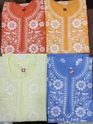 Kashmiri multi color Cotton Chikan Kurti 