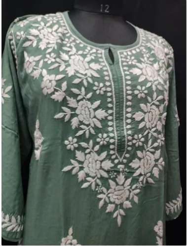 Modal Chikankari cotton kurtis  by Chikan Handicraft