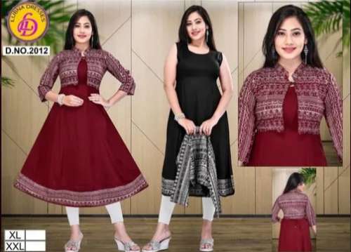 Cotton Anarkali fancy printed Kurtis with koti by Muneer Traders