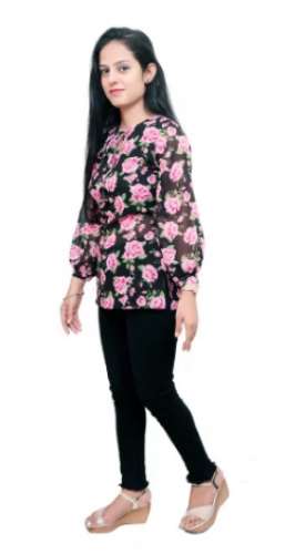  Pink And Black Printed Casual Wear Ladies Georgette Top  by Ani krriti