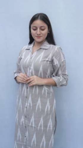 White And Grey Printed Apple Cut Ikat Cotton Kurtis  by Ani krriti