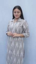 White And Grey Printed Apple Cut Ikat Cotton Kurtis 