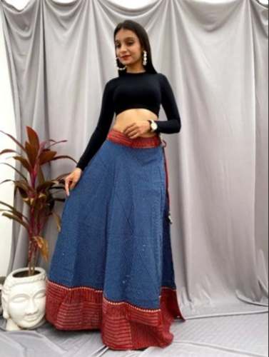 Cotton Ajrakh Printed Long Skirt For Ladies  by Khatri Vakas Jumabhai