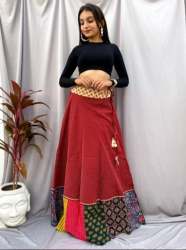 Maroon color Cotton Ajrakh Printed Long Skirt