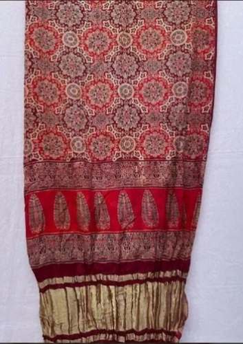 Ajrakh Printed Gajji Silk Dupatta by Kailashpati Art