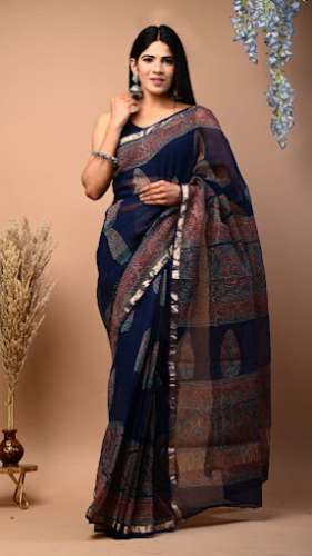 Printed Light Weight Blue Printed Saree For Women by Lahar Chanderi Saree