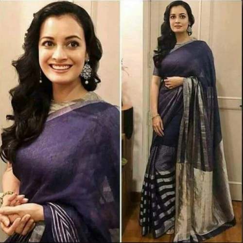 Fancy Linen Navy Blue Bollywood Replica Saree