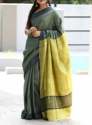 Grass Green Tussar Silk Plain Party Wear Saree 
