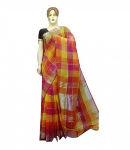 New Collection Multicolored Checked Printed Linen Saree by AT Handloom