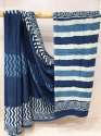 Blue Cotton Block printed Saree