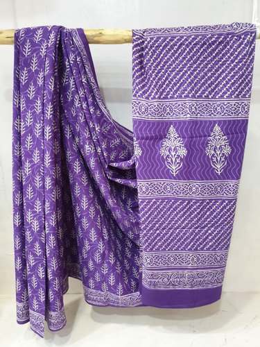 Hand Block Printed Mulmul Cotton Saree by Archana Collections