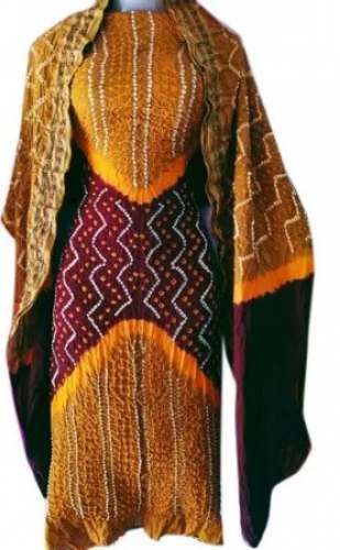Fancy Bandhej Print Cotton Unstitched Suit by Jodhpur Bandhani Handicrafts