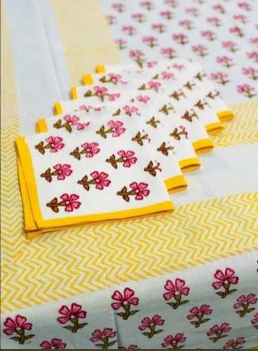 Hand Block Printed Dinning Table Covers With Napkins by Khushank Fashions