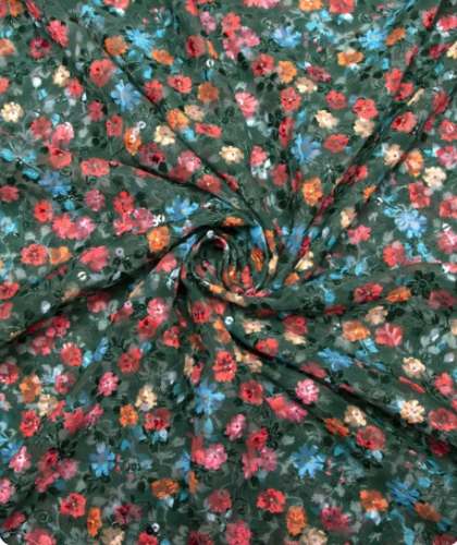 Dark Green Color Georgette Embroidery Fabric