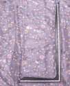 Grey Floral Embroidery Organza Silk Fabric thumb 1