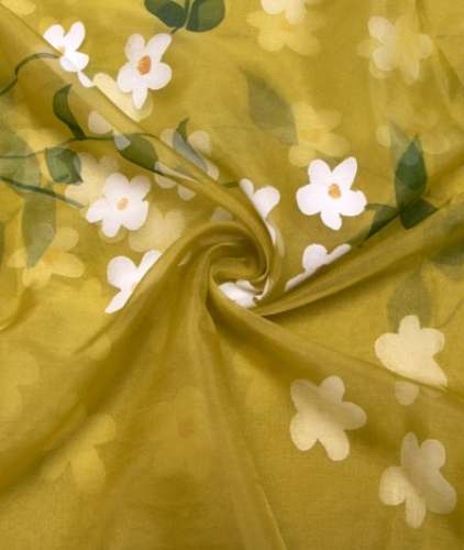 Mehendi Green Floral Printed Organza Fabric