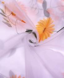 Multi Color Organza Floral Hand Painted Fabric