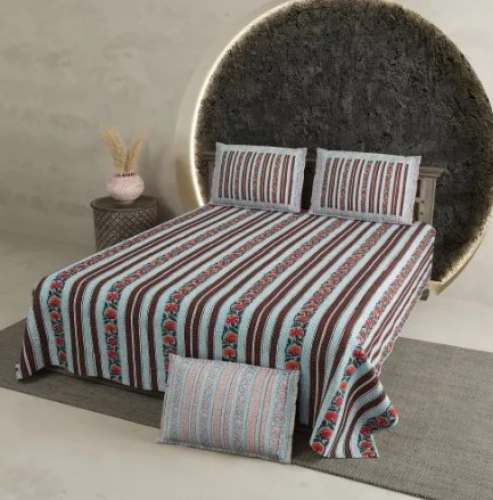 Flower Print Strip Cotton Bed Sheet