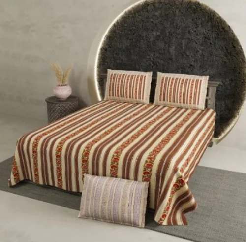 Strip Flower Print Cotton Bedsheet