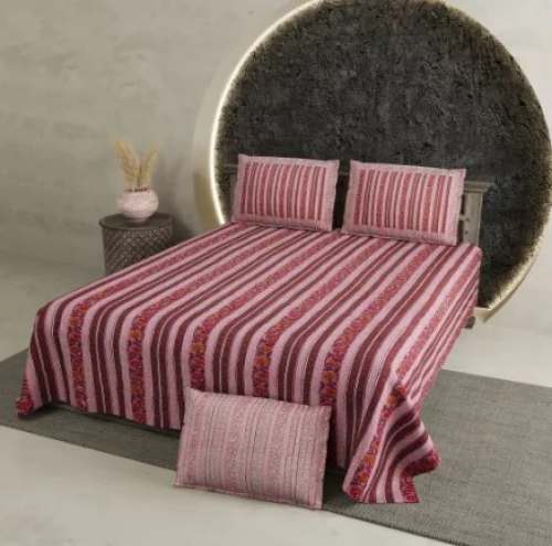 Stript Pink Cotton Printed King Bed Sheet